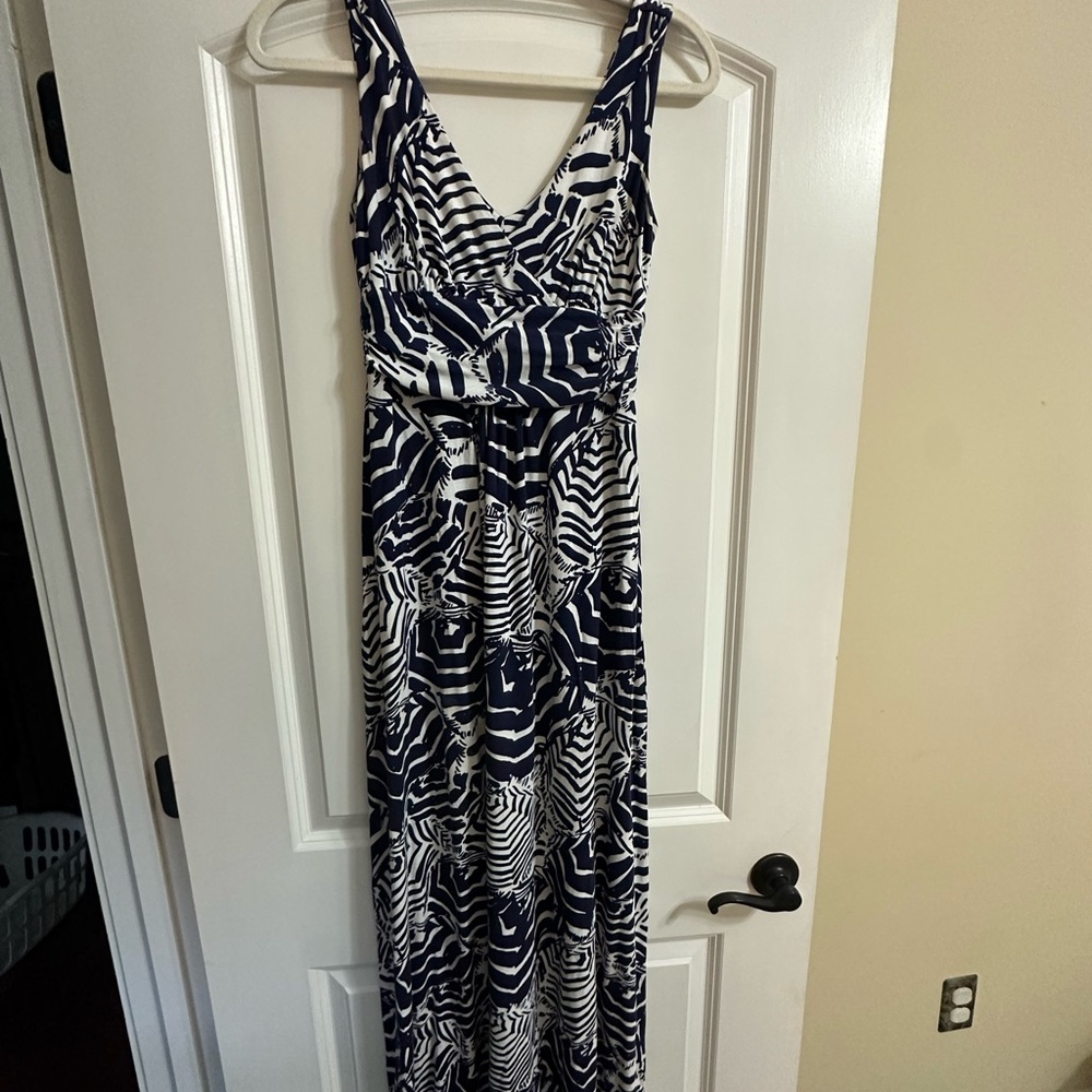 Lilly Pulitzer Navy and White Patterned Maxi Dress